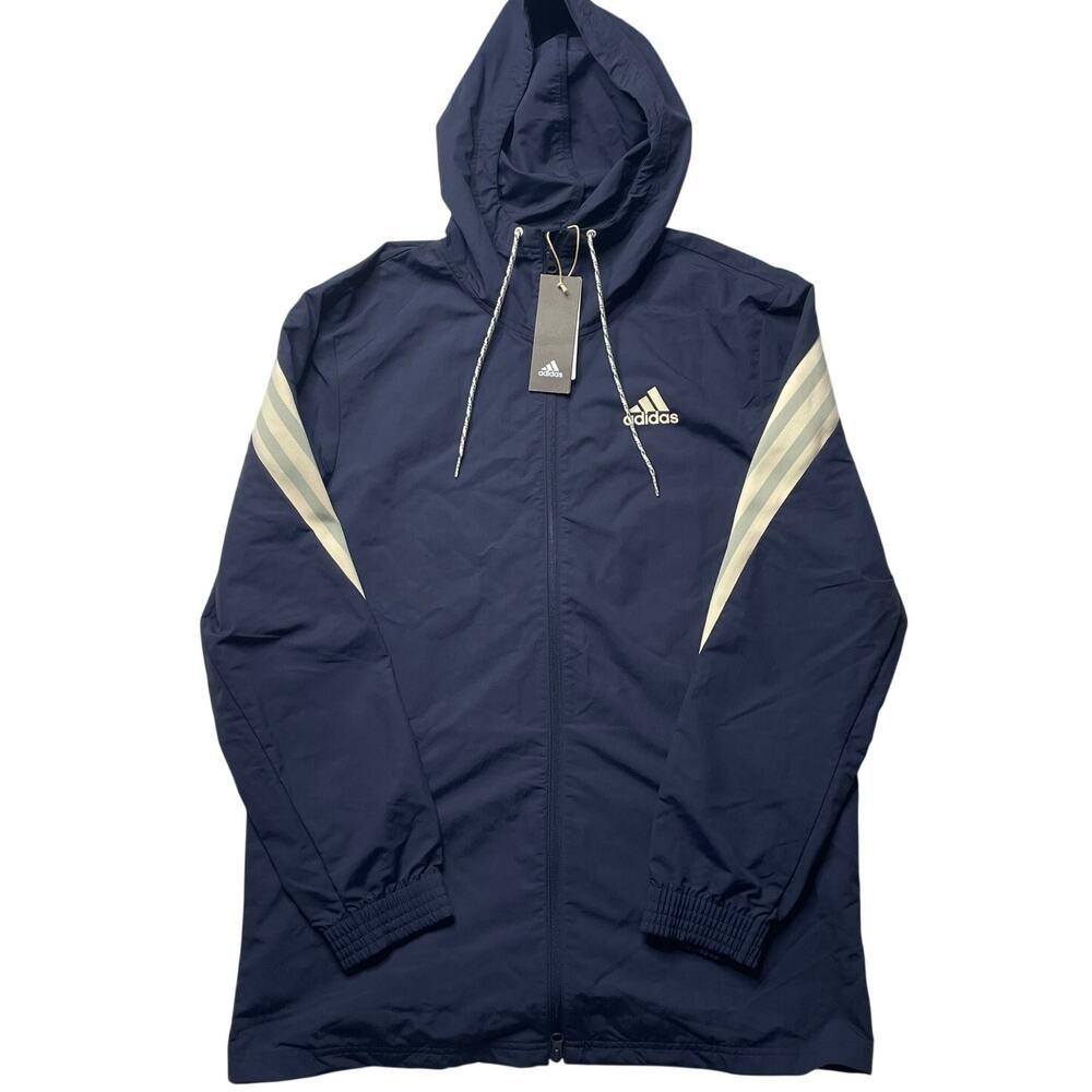 NWT Adidas 3 Stripes Tape Jacket Navy Blue Windbreaker Small Men's Lightweight